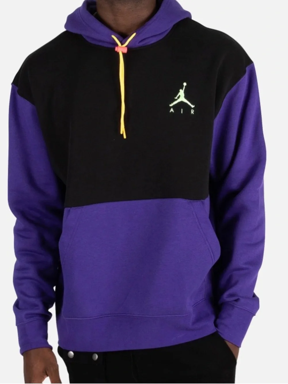 Jordan Colorblock Crewneck Hoodie in Purple, Black & Yellow